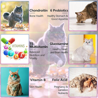 Cat Multivitamin,15 in 1 Cat Vitamins Liquid Drops Supplements for Heart Health, Bones, Joint, Skin &amp; Coat, Bladder, Immune System Support 60ml