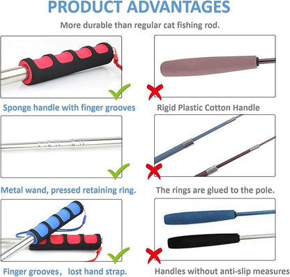 2pcs Retractable Wand Toys, Cat Fishing Rod with 11 Pcs Feather Refills for Indoor &amp; Outdoor Cats