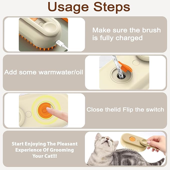 Cat Steam Brush for Shedding, 2025 New 4 in 1 Rechargeable Steam Pet Brushes for Cats &amp; Dogs, Indoor Anti-static Pets Brush for Massage, Cleaning, Shedding &amp; Combing Hair (Beige)