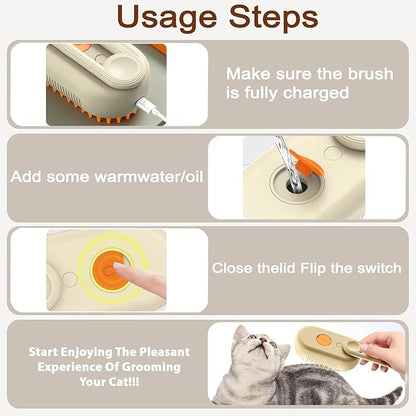Cat Steam Brush for Shedding, 2025 New 4 in 1 Rechargeable Steam Pet Brushes for Cats &amp; Dogs, Indoor Anti-static Pets Brush for Massage, Cleaning, Shedding &amp; Combing Hair (Beige)