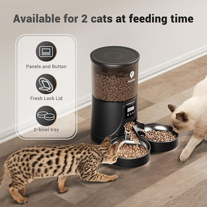 Automatic Cat Feeder for 2 Cats - 16 Cups/4L Timed Auto Pet Feeder with Portion Control (1-6 Meals), Dual Power&amp; Easy to Clean for Indoor Cats &amp; Small Dogs