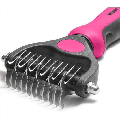 Maxpower Planet Pet Grooming Brush - Double Sided Undercoat Rake for Dogs &amp; Cats, Extra Wide Brush to Reduce Shedding by 95% (Pink, S)