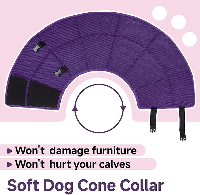 Dog Cone Collar M, Soft Cones for Large Medium Small Dogs,Adjustable Dog Cone Alternative to Stop Licking, Comfy Elizabethan Collar for After Surgery Wound Healing &amp; Hot Spots Purple