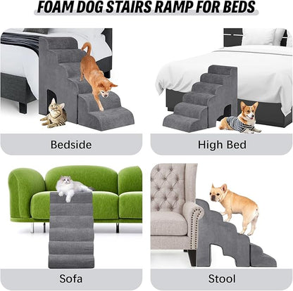 6 Step Dog Stairs&amp;Steps 29 Inches Tall Up to 29-32 Inches High Bed, Dog Ramp Cat Stairs Pet Ladder for Small Medium Dogs, Doggie, Old Cats, Kitty, Grey