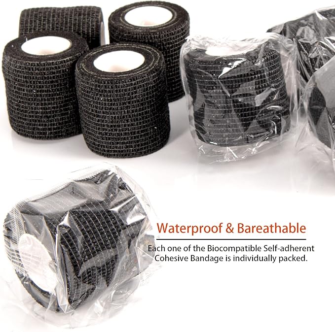 LDIWEE 24 Pack 2 Inch Self Adhesive Bandage Wrap - 5 Yard Black Cohesive Vet Wrap &amp; Athletic Tape Grip Tape for Ankle Sprains, First Aid Medical, Sports Injuries