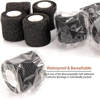 LDIWEE 24 Pack 2 Inch Self Adhesive Bandage Wrap - 5 Yard Black Cohesive Vet Wrap &amp; Athletic Tape Grip Tape for Ankle Sprains, First Aid Medical, Sports Injuries