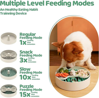Slow Feeder Dog Bowl for Large Dogs with Non-Slip Base - Adjustable Speed Design, Removable Puzzle Inserts &amp; Dishwasher Safe, Green