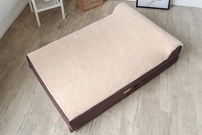 KOPEKS Jumbo Orthopedic Dog Bed - 7-inch Thick Memory Foam Pet Bed with Pillow with Removable Cover &amp; Free Waterproof Liner - for Large Breed Dogs, XL, Brown-Plush Top