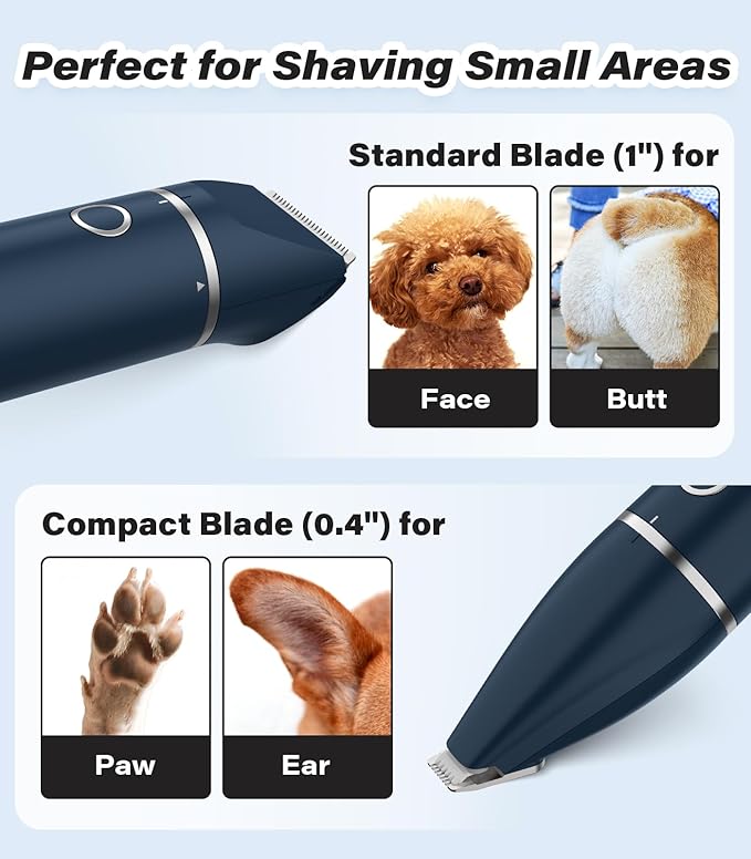 Casfuy Cordless Hair Trimmer, Low Noise Grooming Clipper for Dogs Cats &amp; Small Pets, USB Rechargeable, Double Blades for Trimming Hair Around Paws, Eyes, Ears, Face, Rump
