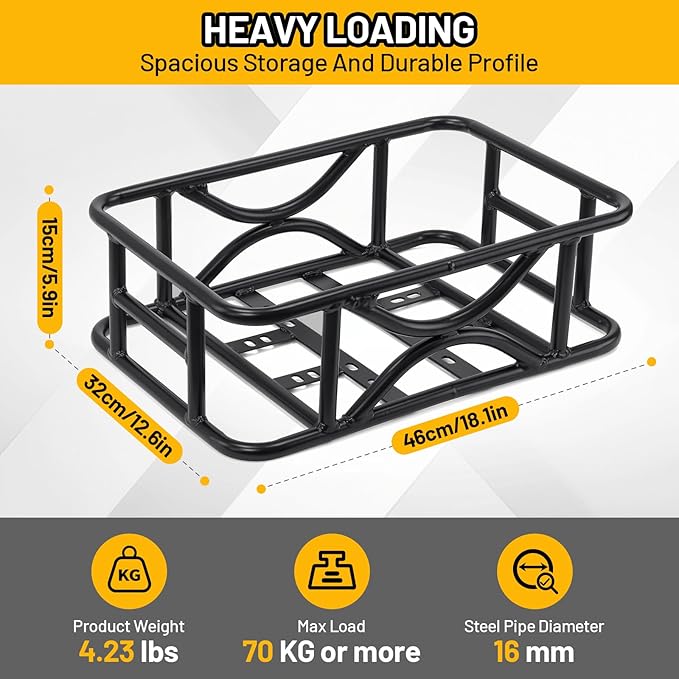 Heavy Duty Rear Bike Basket for Adults, Bicycle Cargo Basket with Removable Liner, Waterproof Cover &amp; Cargo Net, Universal Fit for E-Bike, Mountain Bike, Dog Carrier