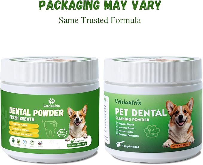 Dog Dental Care Powder - Plaque &amp; Tartar Control with Natural Enzymes, Teeth Cleaning Powder for Dogs with Probiotic, Bad Breath Treatment for Small Medium Large Dogs