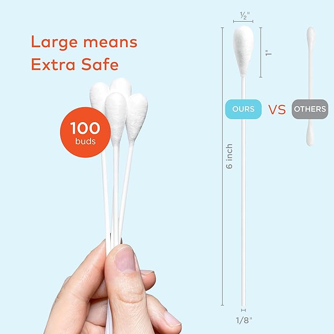Cotton Swabs for Dogs and Cats - Cat &amp; Dog Ear Cleaner Long Cotton Swab - Extra Large Cotton Head, Cat &amp; Dog Ear Cleaning Kit for Puppies, Multipurpose Pet Cotton Swabs (Extra Large 100 Buds)