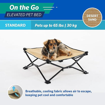Coolaroo On-The-Go Elevated Dog Bed - Foldable Pop-Up Travel Dog Bed with Breathable, Moisture-Resistant Fabric, Carry Bag Included, Lightweight &amp; Portable, Desert Sand, Standard