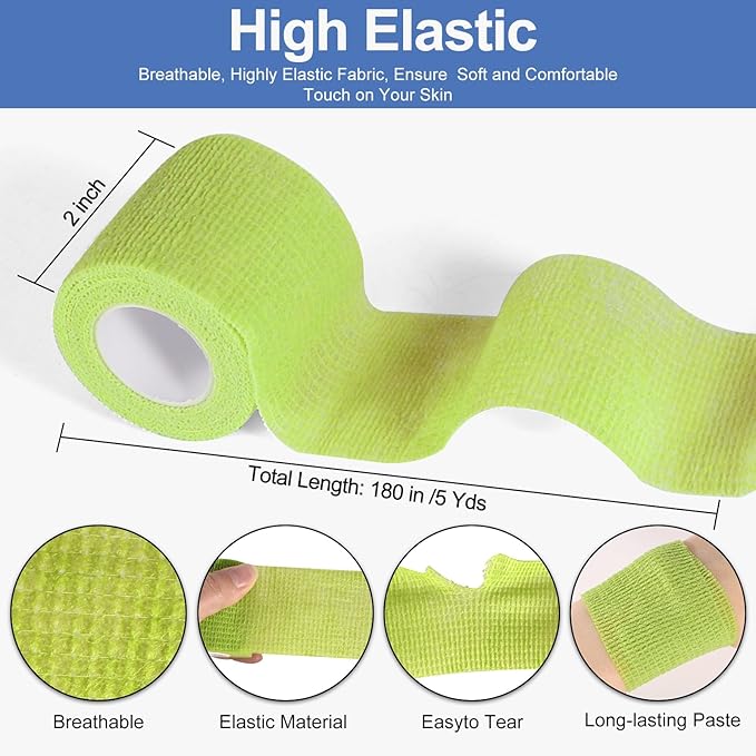 LDIWEE 24 Pack Self Adhesive Bandage Wrap 2 Inch, Vet Wrap for Dogs &amp; Horses, Elastic Cohesive Tape for Athletic Sports, First Aid Medical, Ankle Sprains, Wrist Support
