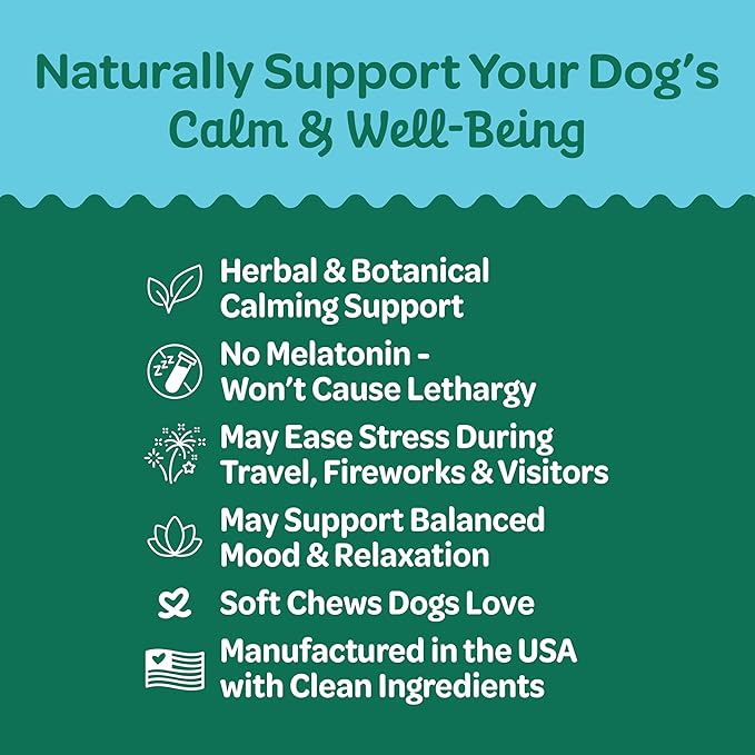 Wholesome Pride Calming Supplement for Dogs - 90 Soft Chews - Natural Anxiety Relief, Separation &amp; Noise Stress Support with Herbal Ingredients, No Melatonin, Non-Drowsy