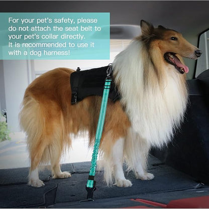 AUBELL Dog Seat Belt for Car,Updated 3-in-1 Adjustable Reflective Bungee Heavy Duty Dog Car Harness Tether with Clip Hook Latch &amp; Buckle,Swivel Zinc Alloy Carabiner,Teal