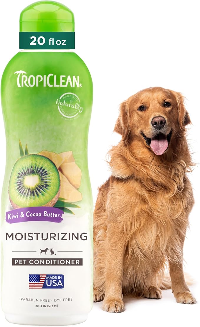 TropiClean Dog Conditioner, Easy Detangling &amp; Moisturizing Conditioner, Puppy Safe, Made in The USA, Kiwi &amp; Cocoa Butter Scent, 20oz.