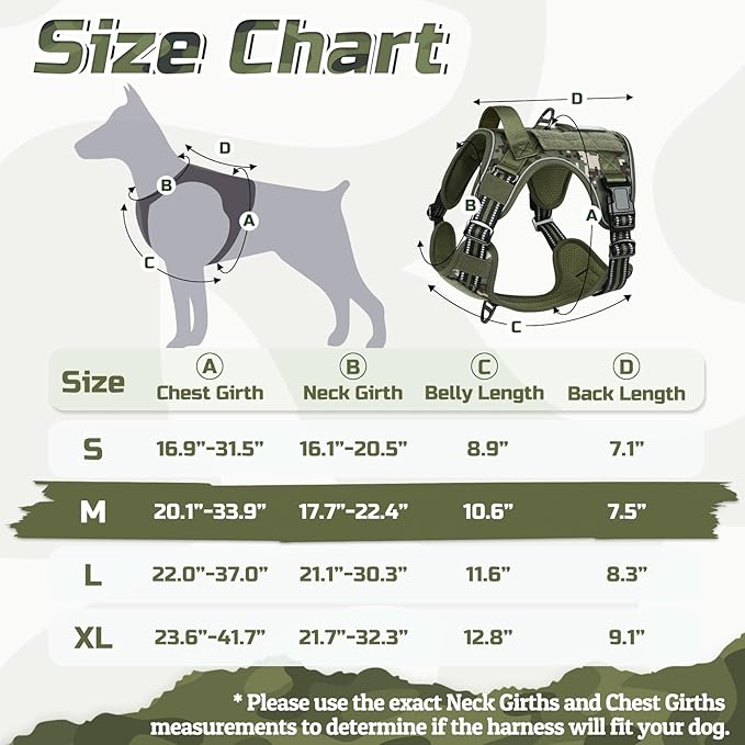 rabbitgoo Tactical Dog Harness Medium Sized Dog, No Pull Military Service Vest with Handle &amp; Molle, Easy Control for Training Walking, Adjustable Reflective Straps, Green camo, M