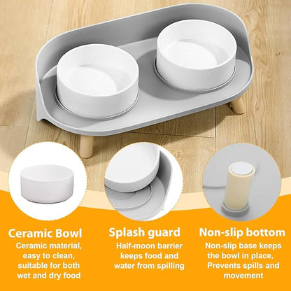 Elevated Dog Bowls Set, Ceramic Pet Food &amp; Water Bowls with Non-Slip Stand, No Spill Design for Cats/Small Medium Dogs Gray