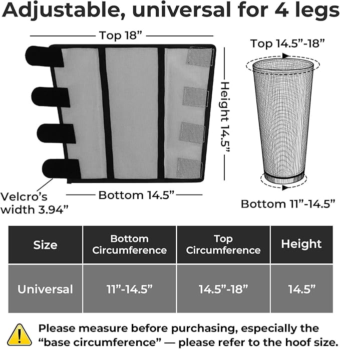 Mesh Horse Fly Boots Set of 4，Adjustable and Universal Loose Fitting &amp; Non-Slip Horse Fly Leggings for Horses,Reduce Stressful Stomping (Grey)