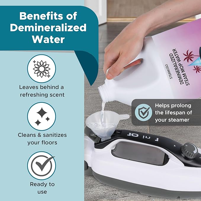 Steam &amp; Go Deminerilized Water - Multi-Surface Cleaner for Steam Cleaners, Hardwood Floors, Kitchens, &amp; Bathrooms - Germ-Killing Formula - Hotel California Scent - 1 Gallon