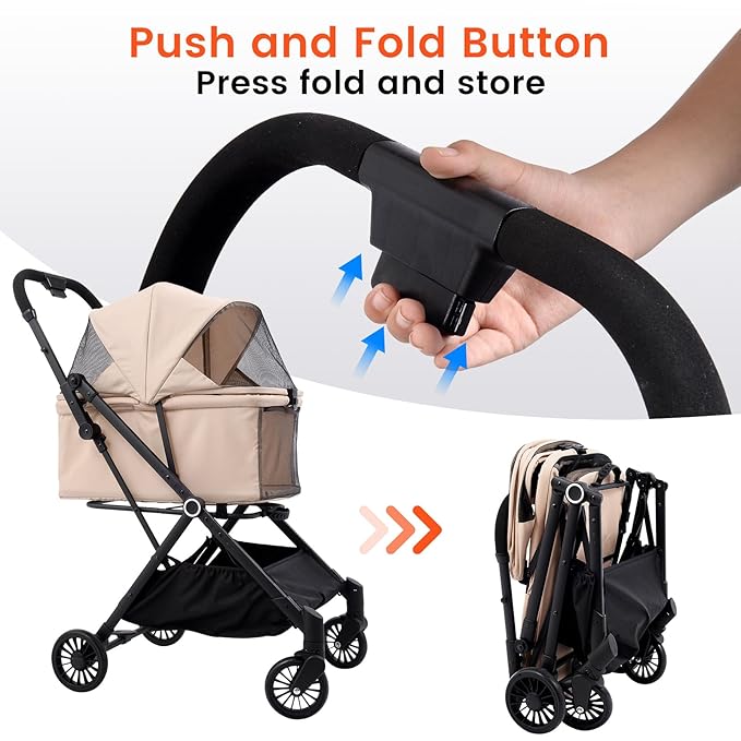 Foldable Dog Stroller - Lightweight Pet Stroller with One-Step Folding, No Assembly Required for Walking, Travel &amp; Shopping, Perfect for Small Dogs, Senior Pets &amp; Cats