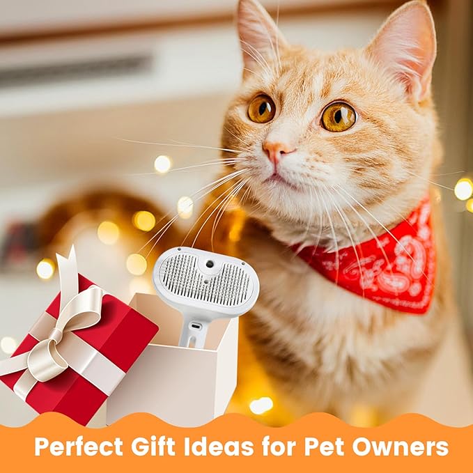 3 in 1 Cat Steam Brush, Pet Steam Brush for Cat Dog Long Short Haired, Pet Spray Hair Removal Comb for Small Animals Shedding &amp; Grooming, Water Mist Spray Brushes with Release Button(White)
