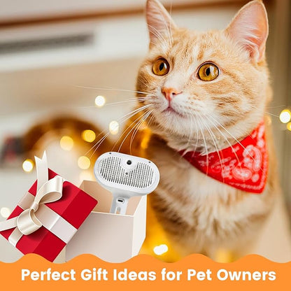 3 in 1 Cat Steam Brush, Pet Steam Brush for Cat Dog Long Short Haired, Pet Spray Hair Removal Comb for Small Animals Shedding &amp; Grooming, Water Mist Spray Brushes with Release Button(White)