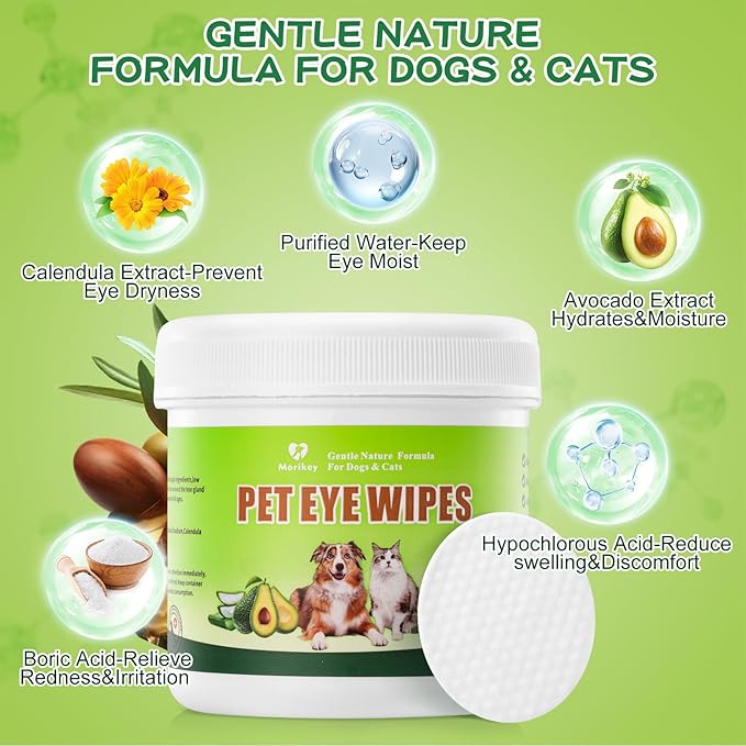 Pet Eye Wipes,Nature Eye Cleaning Wipes for Dogs&amp;Cats Gentle Eye Cleaner Pads for Tear Stain Remover Eye Debris,Discharge,Mucus Secretions,Non-Irritation,Plant Based-240Ct