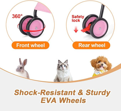 Umbrella Dog Stroller, 4 Wheels Pet Strolling, Foldable Carrier Pet Stroller for Small Dogs Cats, with Carrying Strap and Cup Holder, Dog Poop Bags &amp; Dispenser, Up to 33 lbs, Pink