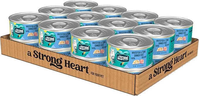 A Strong Heart Canned Wet Cat Food, Whitefish &amp; Tuna Dinner Paté - 5.5 oz Cans (Pack of 24), Made in The USA with Real Ocean Whitefish &amp; Tuna