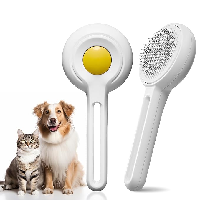 Self Cleaning Slicker Cat Brush - Skin Friendly Shedding Grooming Tool for Dogs &amp; Cats, Pet Supplies Accessories, Deshedding Comb for Short Long Haired Kittens, Massage Function to Removes Loose Fur