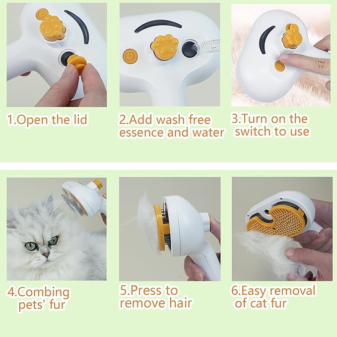 Cat Steam Brush for Shedding Dog Brush with Steam Pet Hair Cleaning Brush Comb for Spray 3 in 1 Pet Grooming for Long &amp; Short Haired Pets – Spritz Defur Comb for cats