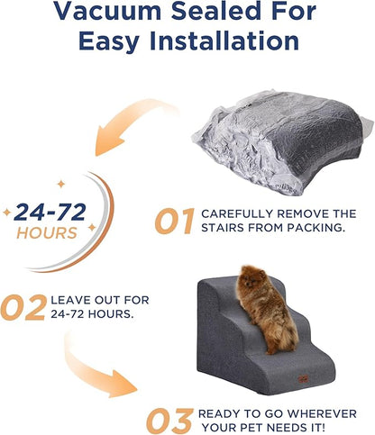 Gray Curved Dog Stairs Ramp for High Beds 28.7" H, 5-Step Dog Steps for Small Dogs and Cats, Pet Stairs for High Bed Climbing, Non-Slip Balanced Pet Step