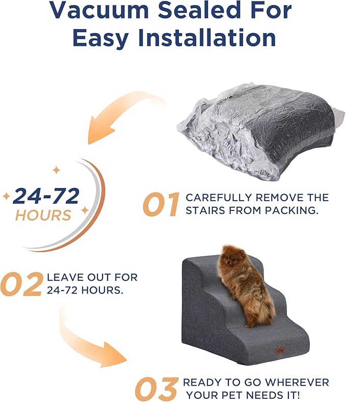 Beige Curved Dog Stairs Ramp for Small Dogs &amp; Cats 22.8" H, 4-Step Dog Steps for Couch Sofa and Chair, Pet Stairs for Cats, Non-Slip Balanced Pet Steps