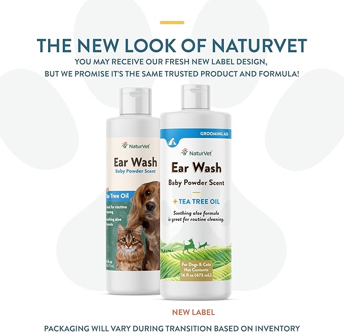 NaturVet Ear Wash Liquid Supplement for Dogs &amp; Cats – Pet Health Supplement Cleans Dog, Cat Ear Canals – Includes Aloe, Tea Tree Oil – Helps Remove Pet Ear Wax, Dirt, Debris – 16 Oz.