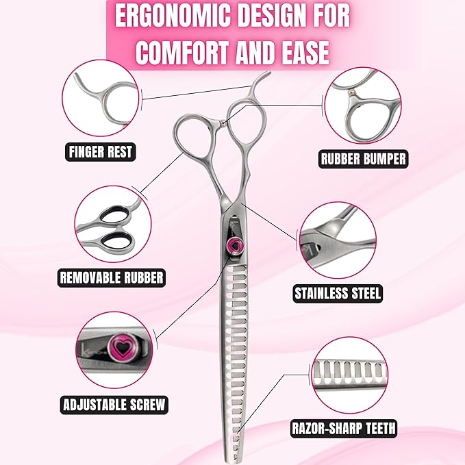 Kenchii Love Left Handed Dog Grooming Scissors, 22 Tooth Blender Shears, Dog Scissors for Grooming, Professional Pet Grooming Scissors, Ergonomic &amp; Comfortable