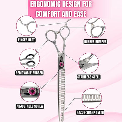 Kenchii Love Left Handed Dog Grooming Scissors, 22 Tooth Blender Shears, Dog Scissors for Grooming, Professional Pet Grooming Scissors, Ergonomic &amp; Comfortable