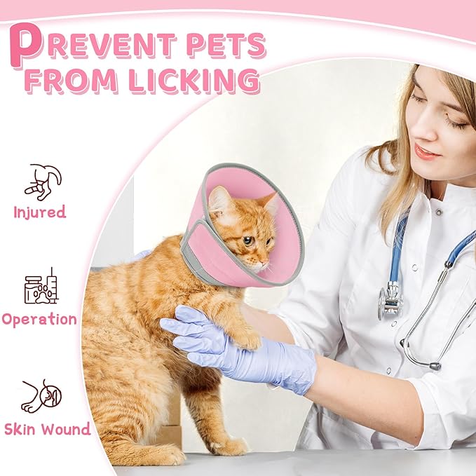 Cat Cone Collar Soft to Stop Licking, Adjustable, Foldable Lightweight Kitten Cones After Surgery Recovery for Cats &amp; Kittens, Cat Cone Alternative (Solid Pink, S)