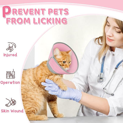 Cat Cone Collar Soft to Stop Licking, Adjustable, Foldable Lightweight Kitten Cones After Surgery Recovery for Cats &amp; Kittens, Cat Cone Alternative (Solid Pink, M)