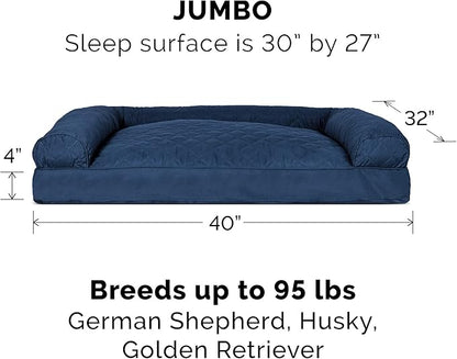Furhaven Pillow Dog Bed for Large Dogs w/ Removable Bolsters &amp; Washable Cover - Quilted Sofa - Navy (Blue), Jumbo/XL