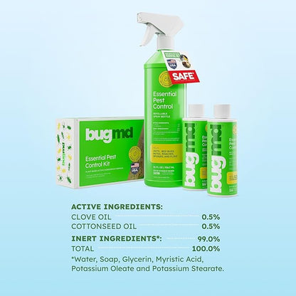 BugMD Ant Killer &amp; Bug Spray - Roach and Cockroach Killer Indoor, Spider Spray for Home, Fly and Insect Defense, Natural, Safe with Essential Oils, Plant-Powered, Pest Control - Starter Kit