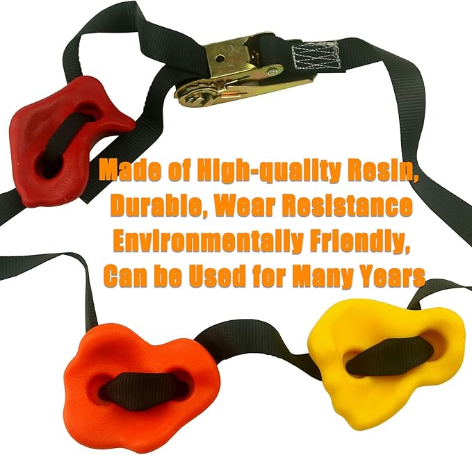 Ogrmar 15 Packs Ninja Tree Rock Climbing Holds Kits with 6 Ratchet Straps for Kids &amp; Adults Outdoor Backyard Ninja Tree Obstacle Course Training