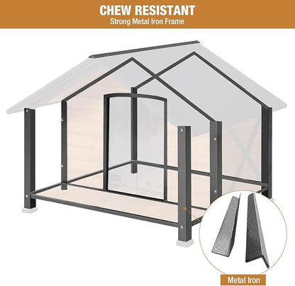 Dog House Outdoor &amp; Indoor, Dog Kennel for Winter, Insulated Puppy Shelter for Small &amp; Medium &amp; Large Dogs,Unique All-Around Iron Frame (Medium)