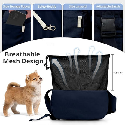 Dog Sling Carrier for Small Dogs and Cats, Lightweight Collapsible Pet Travel Bag with Adjustable Strap, Side Pockets &amp; Breathable Mesh (Navy Blue, 15.7" L x 5.9" W x 8.6" H)