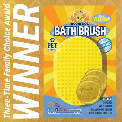 Bodhi Dog Shampoo Brush - Pet Grooming &amp; Bath Supplies for Dogs and Cats - Bath Brush for Long &amp; Short Hair - Premium Scrubber for Shower, Bathing &amp; Massage (One Pack, Yellow)