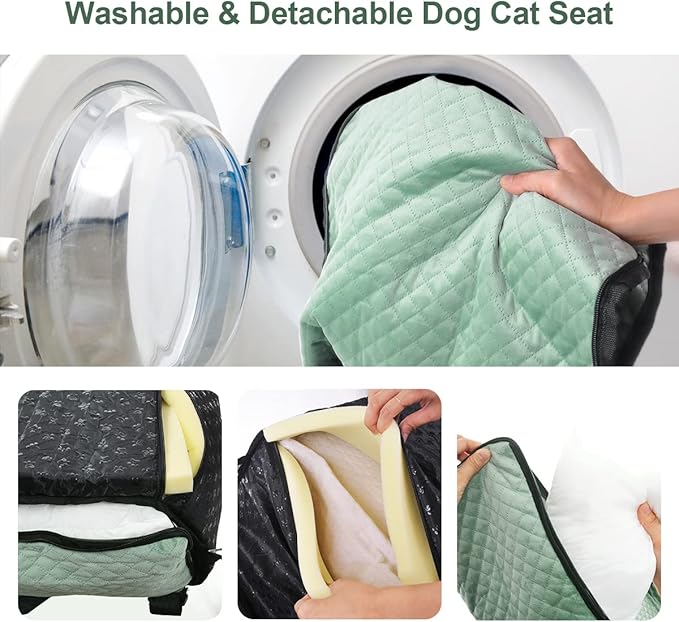 Dog Car Seat for Small Medium Dogs Up to 40lbs, Detachable Washable Soft Pet Booster Travel Bed for Front &amp; Green Seat with Safety Leash Belt