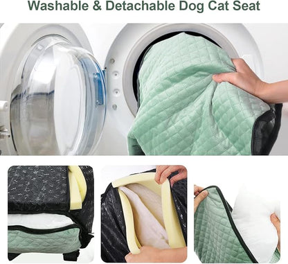 Dog Car Seat for Small Medium Dogs Up to 40lbs, Detachable Washable Soft Pet Booster Travel Bed for Front &amp; Green Seat with Safety Leash Belt