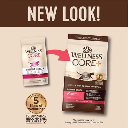 Wellness CORE+ Adult Dry Cat Food for Indoor and Outdoor Cats, Wholesome Grains, Natural, Digestive Health Salmon &amp; Rice (11 Pound Bag)