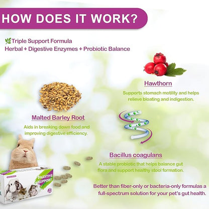 Digestive Support for Rabbits - High Fiber Probiotics, GI Stasis Prevention, Promote Gut Motility, Critical Care Herbivore Supplement, Rabbit &amp; Guinea Pig Treats/Food, 36 Capsules